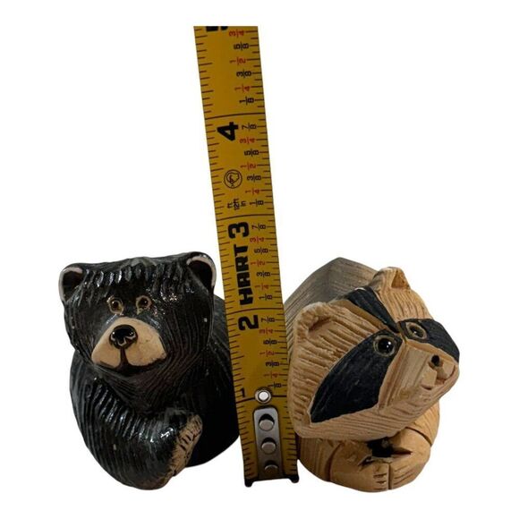 Artesiania Rinconada De Rosa Handcrafted Bear & Raccoon Wooden Figurines Set Lot - Picture 6 of 7